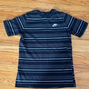 Nike Black T-Shirt with Blue and White Stripes